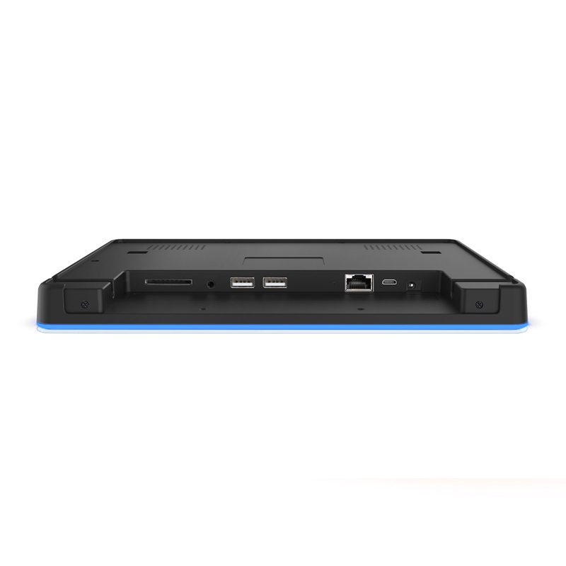 A black laptop with a blue screen. A black laptop with a blue screen.