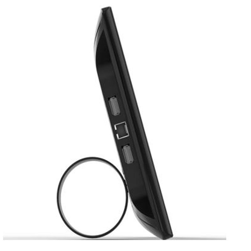 A black GK-VR121-V11 12.1" Android PoE Wall Mount Tablet for Digital Signage with a ring on it. A black GK-VR121-V11 12.1" Android PoE Wall Mount Tablet for Digital Signage with a ring on it.