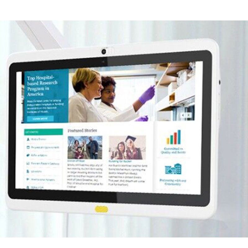 A GK-WH133-RK3288-A8.1-DS/TM 13.3" Android PoE Tablet for Telemedicine and Digital Signage with a woman's face on it. A GK-WH133-RK3288-A8.1-DS/TM 13.3" Android PoE Tablet for Telemedicine and Digital Signage with a woman's face on it.
