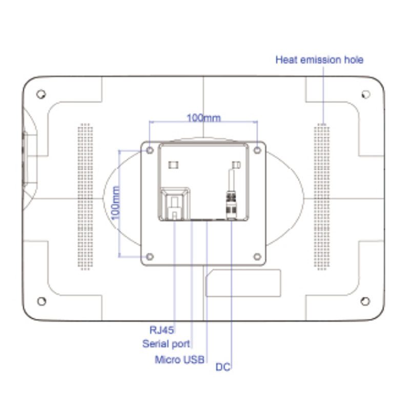 A diagram of a GK-WH133-RK3288-A8.1-DS/TM 13.3" Android PoE Tablet for Telemedicine and Digital Signage with a heat sensor. A diagram of a GK-WH133-RK3288-A8.1-DS/TM 13.3" Android PoE Tablet for Telemedicine and Digital Signage with a heat sensor.