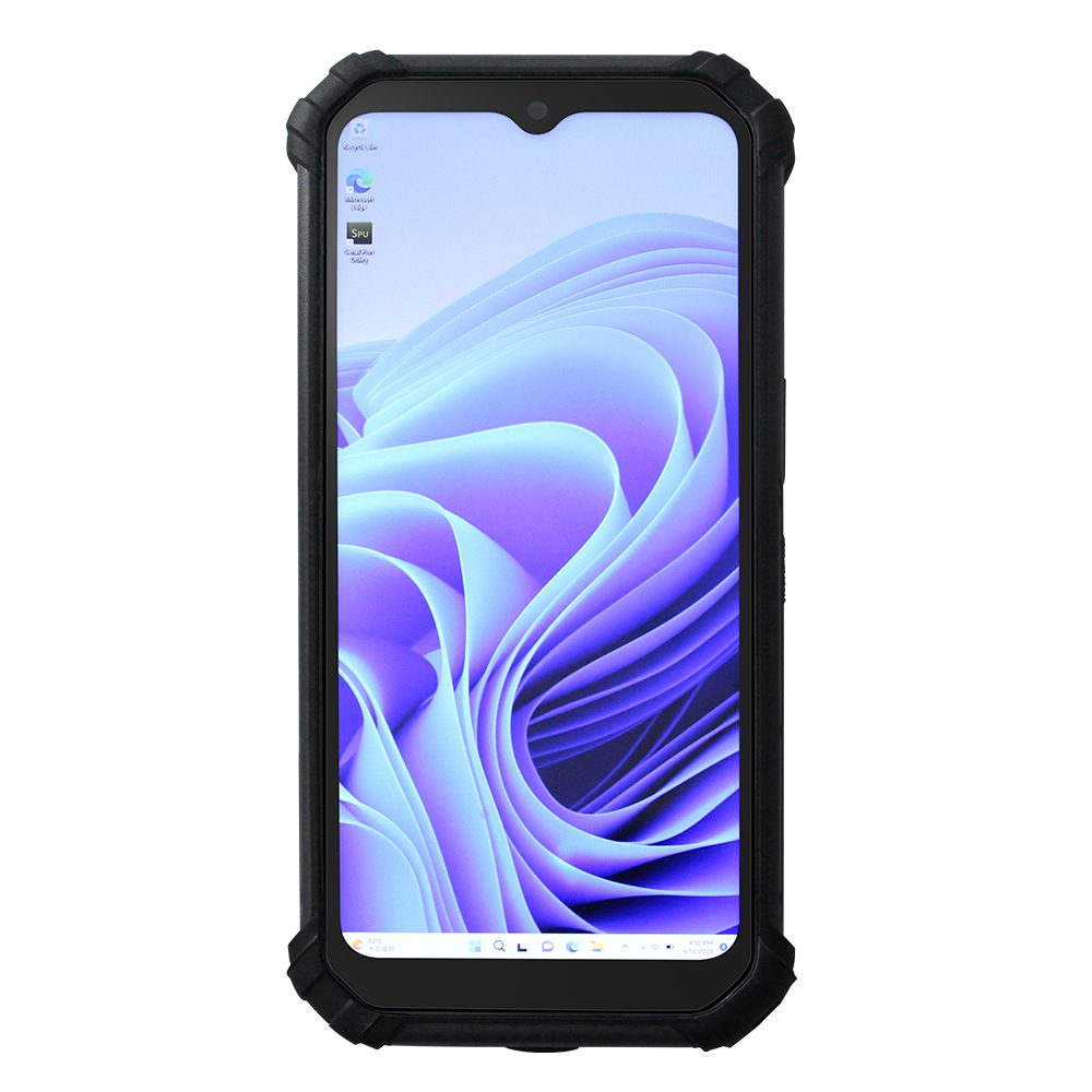 Rugged smartphone displaying abstract purple design. Rugged smartphone displaying abstract purple design.
