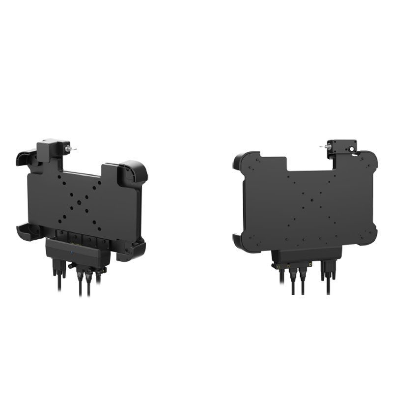 A black holder for a GK-ST10UW-I7 10" Rugged Windows I7 tablet w barcode reader hot swap battery and a black holder for a phone. A black holder for a GK-ST10UW-I7 10" Rugged Windows I7 tablet w barcode reader hot swap battery and a black holder for a phone.