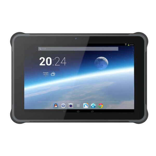 A tablet screen with a beautiful wallpaper with a white background