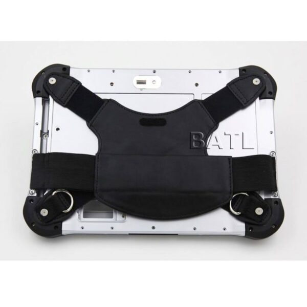 The back of the GK-ST11-AND 10.1" IP65 Rugged Android Industrial Tablet with Barcode Scanner with a strap attached to it.