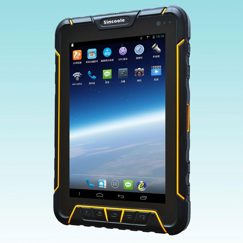 A rugged tablet pc with a yellow and black design. A rugged tablet pc with a yellow and black design.