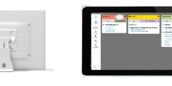 An ipad next to a GK-QR215-3399-4GB32GB-KDS 22 inch Android PoE Tablet PC Touchscreen for KDS (Metal case).