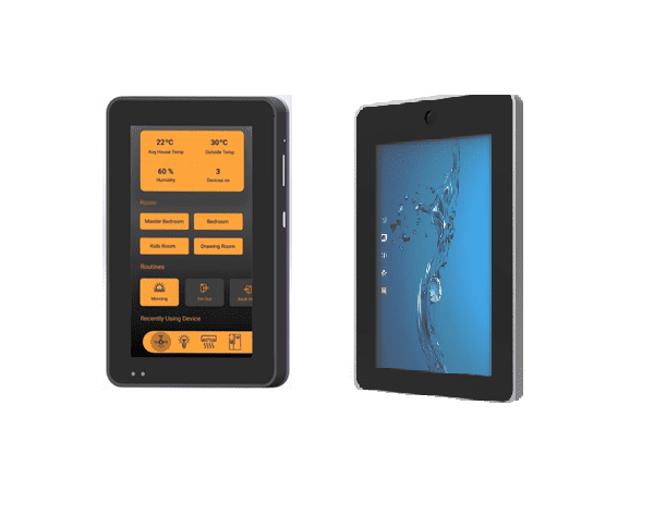 An Industrial Android POE Tablet PC with a remote control next to it.