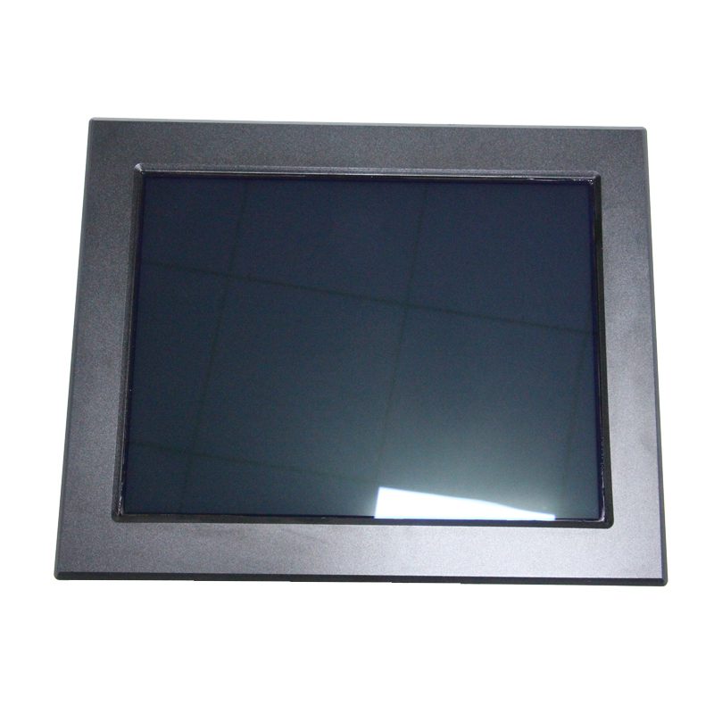 A black GK-HMI-WIN-IP67-21 lcd screen on a white background, featuring a 21" IP67 industrial panel. A black GK-HMI-WIN-IP67-21 lcd screen on a white background, featuring a 21" IP67 industrial panel.