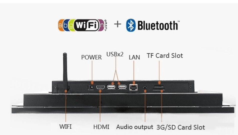 A GK-IND-IP67-WIN10, a 10-inch IP67 waterproof Windows industrial panel PC HMI, with a bluetooth speaker and a wi-fi card. A GK-IND-IP67-WIN10, a 10-inch IP67 waterproof Windows industrial panel PC HMI, with a bluetooth speaker and a wi-fi card.