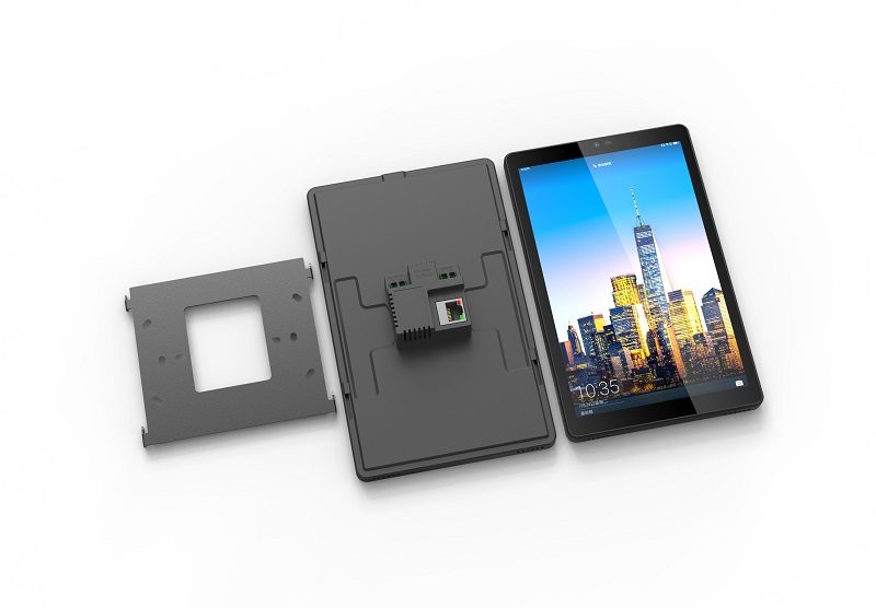 A black phone with a camera attached to it. A black phone with a camera attached to it.