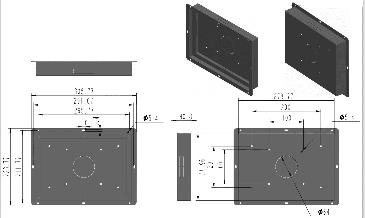 A drawing showing the dimensions of an in-wall flush wall mount for a GK-QR101-N 10.1" Android 11 PoE in-wall touch screen tablet PC - brushed aluminum case. A drawing showing the dimensions of an in-wall flush wall mount for a GK-QR101-N 10.1" Android 11 PoE in-wall touch screen tablet PC - brushed aluminum case.