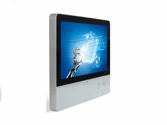 A screen of a device with a hand of robot