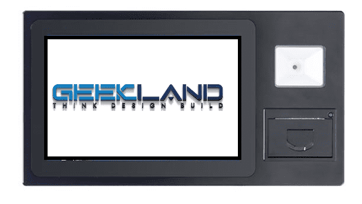 A GK-GD101E 10-inch Android Time Clock with POE, Barcode Scanner & Fingerprint Reader, RFID Reader. Wall Mounted - Supports ADP Time Kiosk. SDK available for OEMs cash register with a 10.1-inch biometric time clock on it.