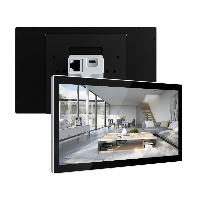 Flat screen displaying modern living room interior. Flat screen displaying modern living room interior.