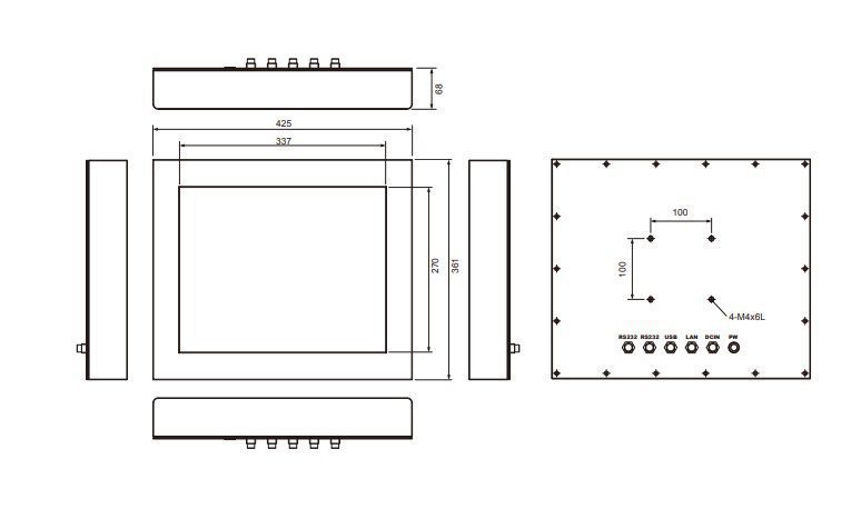 A drawing showing the dimensions of a rectangular box A drawing showing the dimensions of a rectangular box