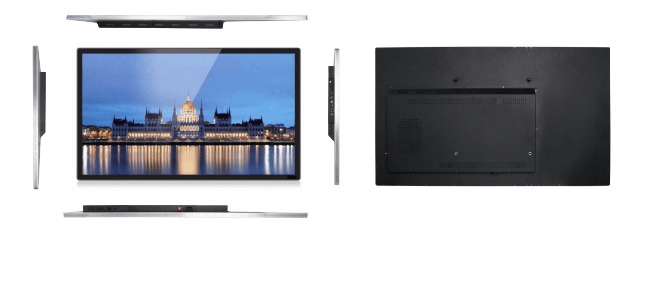 Digital display with city skyline image. Digital display with city skyline image.