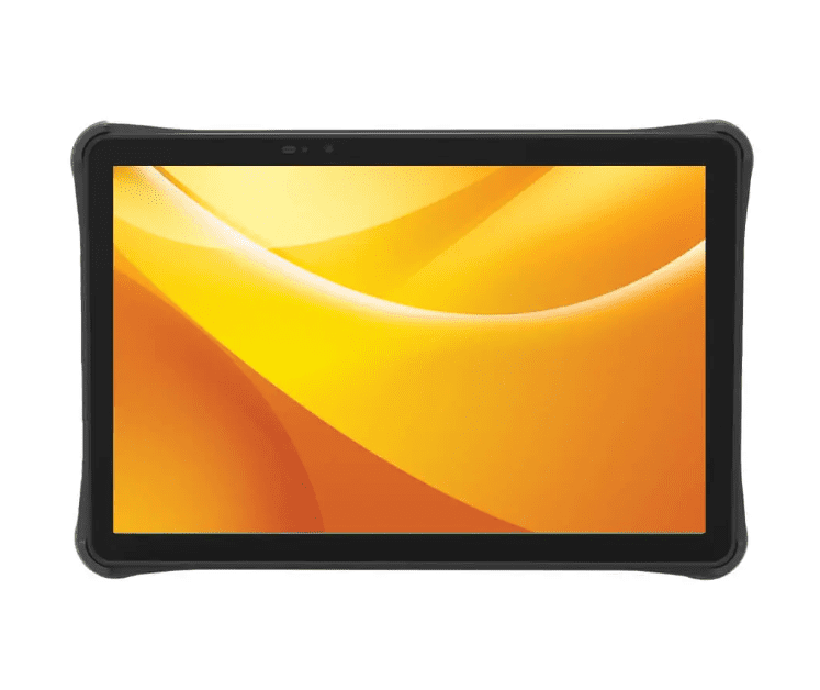 Black tablet with yellow abstract screen. Black tablet with yellow abstract screen.