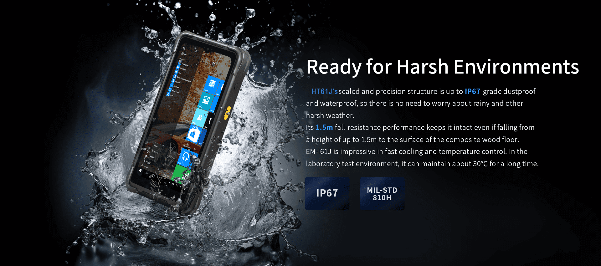 Rugged phone splashing in water environment. Rugged phone splashing in water environment.