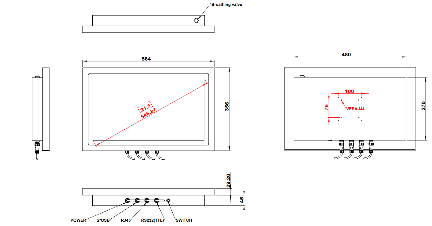 21-inch panel front and rear mounting diagram 21-inch panel front and rear mounting diagram