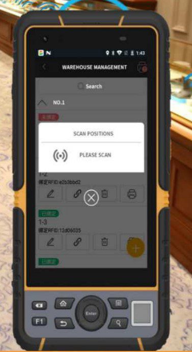 Warehouse management app on handheld device. Warehouse management app on handheld device.