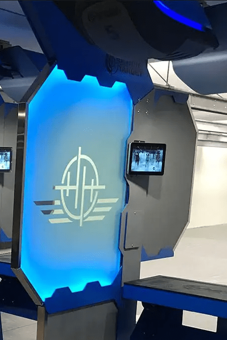 Modern display with blue lighting and logo. Modern display with blue lighting and logo.