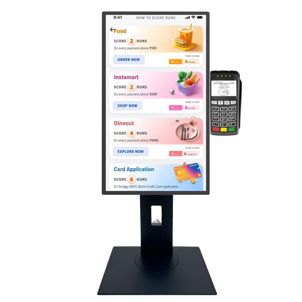 Digital kiosk with payment terminal attached. Digital kiosk with payment terminal attached.