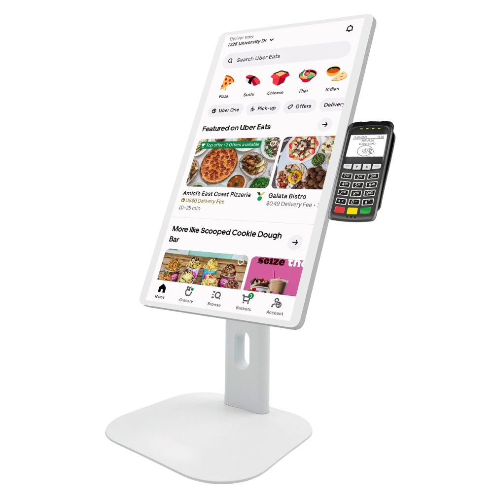 Tablet with food delivery app display. Tablet with food delivery app display.