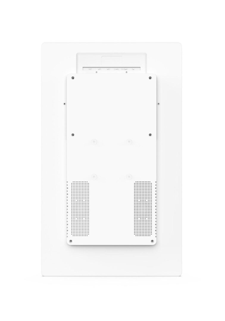 White electronic device with vents on back. White electronic device with vents on back.