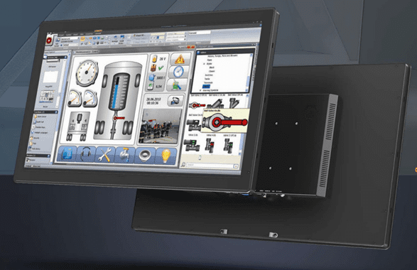 Industrial touchscreen display with control interface. Industrial touchscreen display with control interface.