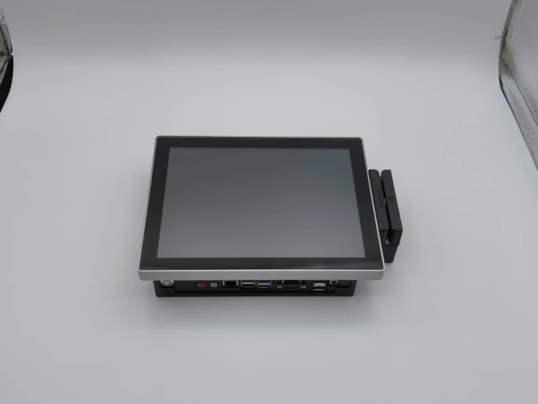 Touchscreen device with attached card reader. Touchscreen device with attached card reader.
