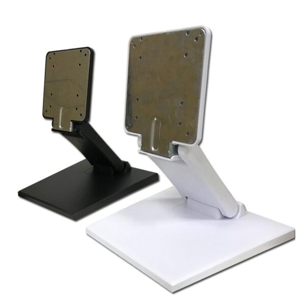 Black and white monitor stands on display.