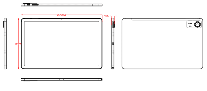 Tablet schematic with dimensions and camera detail. Tablet schematic with dimensions and camera detail.