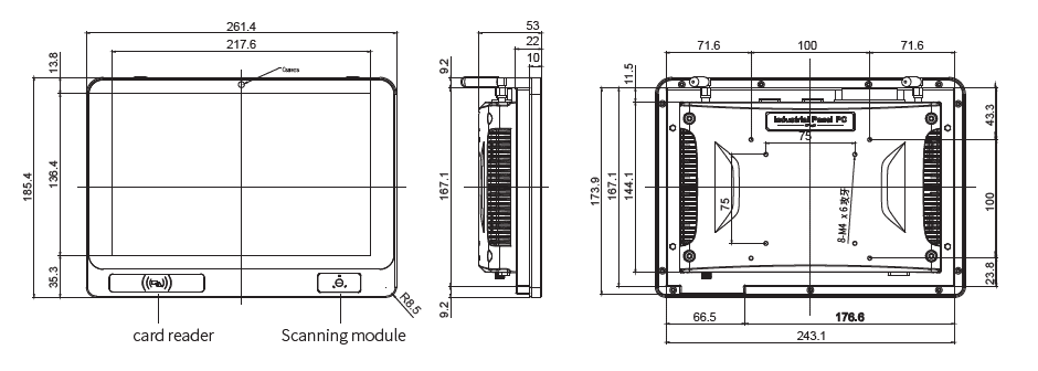 Technical diagram of a device with measurements. Technical diagram of a device with measurements.