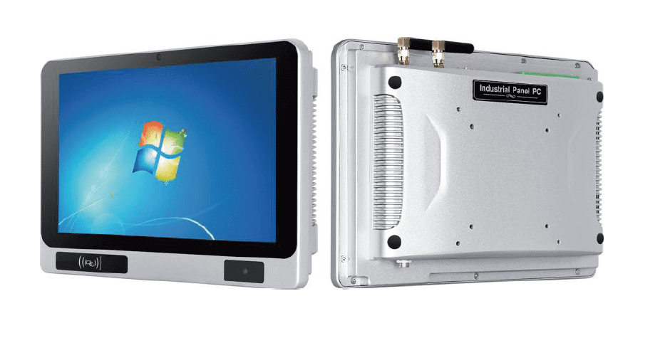 Front and back view of industrial panel PC. Front and back view of industrial panel PC.